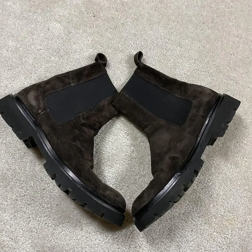 Koio Chelsea Boots Mens Size 11 Brown Suede Lug Sole Made Italy Ankle Pull On